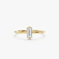 Anel Solitario Feminino De Ouro Noivado Diamante Baguette