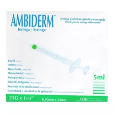 Jeringa Desechable Ambiderm 5ml C/aguja 21gx32mm Verde 100u Capacidad En Volumen 5 Ml