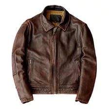 Chaqueta De Cuero Genuino Estilo Vintage De Piel De Vacuno M