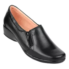 Zapato Confort Cuña Mujer Negro Piel Stfashion 20203700