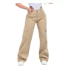 Calça Jeans Feminina Wide Leg Cargo Color Sucesso Blogueiras