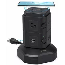 Superdanny Power Strip Tower Con Cargador Inalámbrico De 10 