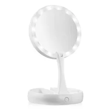 Espejo Plegable Para Maquillaje Doble Cara Con Luz Led Color Del Marco Blanco