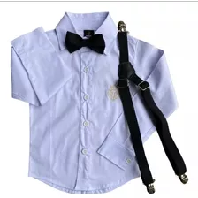 Camisa Social Infantil Menino Slim Premium Kit Suspensorio