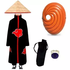 Kit Manto Akatsuki Porta Kunai Naruto Anel Tobi Chapéu