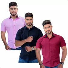 Kit 3 Camisa Masculina Social Manga Curta Slim Luxo Oferta