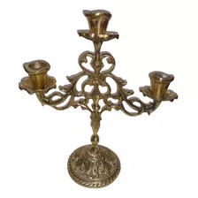 Castiçal Candelabro Bronze 3 Velas Trabalhado Pés Redondos