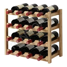 Rack 16 Botellas De Vino Estante Apilable Cava Madera 4v16