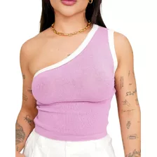 Cropped Feminino Um Ombro Só Duas Cores Verão