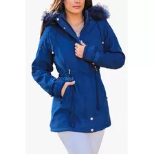 Jaqueta Parka Feminina Forrada Pelo Capuz Blusa De Frio