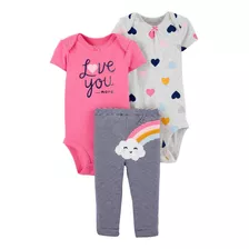 Set 3 Piezas Body Bebé Niña Tedmimak 100% Algodón Loveyou