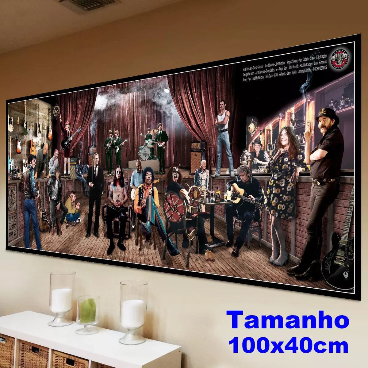 Placa Decorativa Lendas Do Rock Pub The Beatles 100x40cm