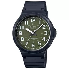 Reloj De Pulsera Casio Youth Mw-240-1b2 De Cuerpo Color Negro, Analógico, Para Hombre, Fondo Verde, Con Correa De Resina Color Negro, Agujas Color Blanco Y Negro, Dial Blanco, Minutero/segundero Blanc