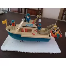 Muñecos Playmobil: Barco Policía Rescate, Buzo Y Tripulantes