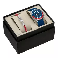 Reloj Bulova Original P/hombre Box Set Exclusivo Time Square Color De La Correa Azul Color Del Bisel Bicolor Rojo/azul Color Del Fondo Azul