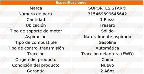 1) Soporte Motor Tras Chevrolet Metro 1.3l L4 92 Foto 2