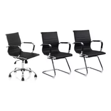 Kit Cadeiras Escritório, 1 Diretor + 2 Fixa Charles Eames