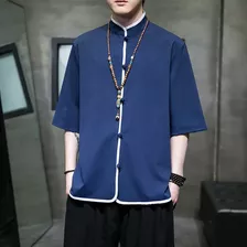 Camisa Tang Camisa De Manga Corta De Lino Para Hombre Hanfu