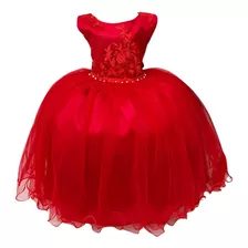 Vestido Infanti Vermelho Damas De Honra Cinto Strass Pérola