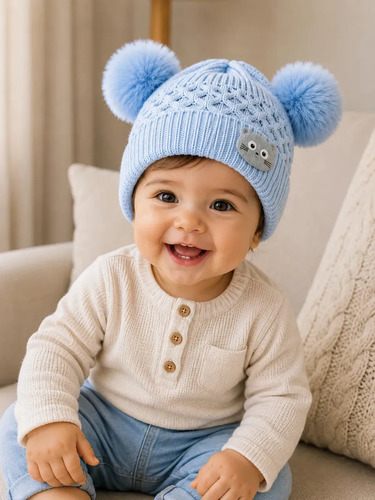 Gorro Touca Quentinha Infantil Para Bebe Inverno Frio Azul Celeste 6 A 24 Meses Bebê