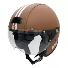 Capacete Br101 3/4 Revestido Couro Marrom Custom Harley Cor Viseira Cristal Tamanho Do Capacete 58