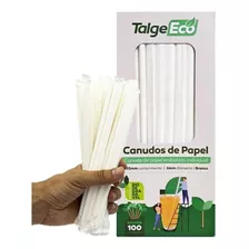 Canudo De Papel Biodegradável Descartável Talge 195x6mm 100u Cor Branco