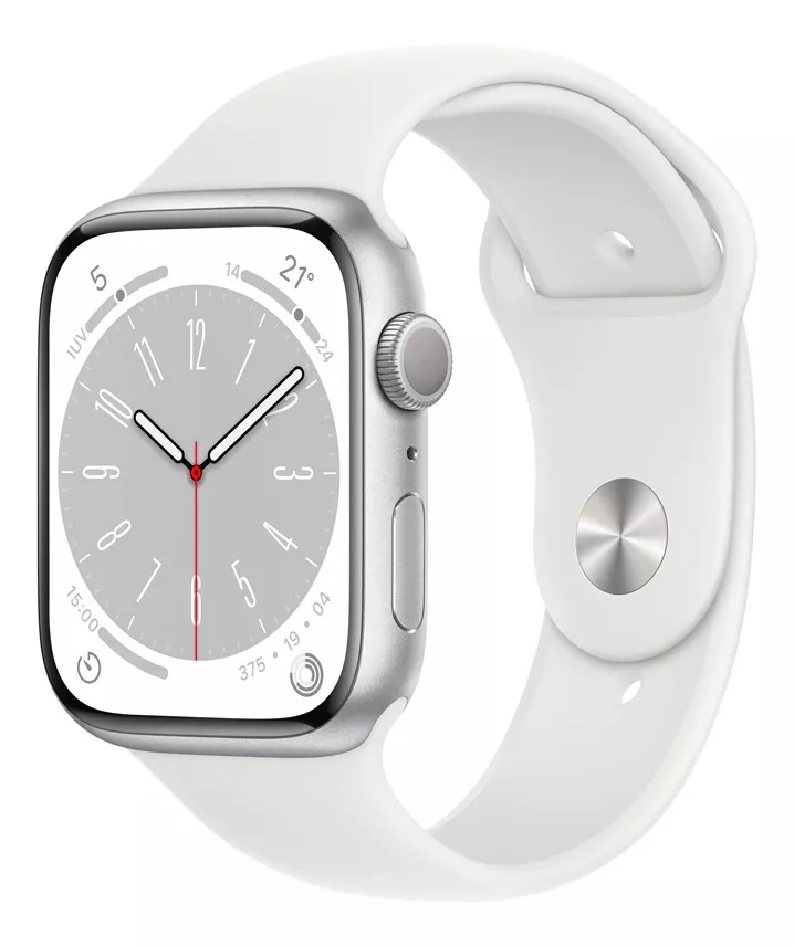 Apple Watch Series 8 Gps - Caja De Aluminio Plata 45 Mm - Correa Deportiva Blanca - Patrón