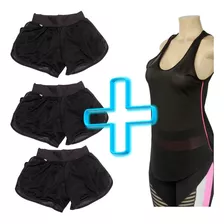 Kit 3 Shorts Duplo + 1 Regata Academia Fitness Dryfit