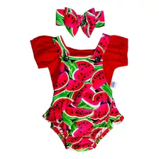 Jardineira Body Romper Mesversario Melancia Fruta Roupa Bebe