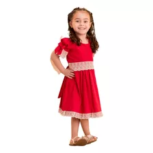 Vestido De Linho Vermelho Menina Luxo