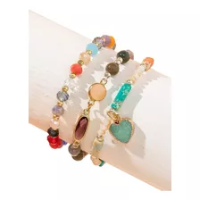 Pulsera Multicolor 3 Pzs + Dije De Corazón De Cristal Pnl