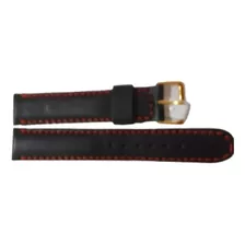 Malla Para Reloj Cuero Negro Costura Roja 18mm Nau1805