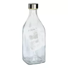 Botella De Vidrio Cuadrada Con Tapa Acero - Trendy Corner
