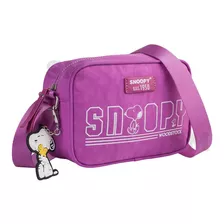 Bolsa Jovem Feminina Nylon Snoopy Lilás Desenho Do Tecido Liso