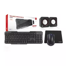 Kit Teclado E Mouse Sem Fio Caixa Som Usb + Mousepad Brinde