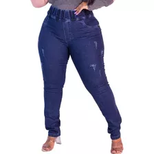 Calça Jeans Feminino Plus Size Cintura Alta Cós De Elástico