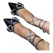 Sapato Scarpin Black E Silver Feminino Salto Fino Preto 