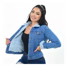 Jaqueta Jeans Feminina Forrada Com Pelúcia Pelinho