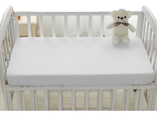 Capa Protetor Colchão Mini Berço Impermeável 70x46x10 Liso Branco