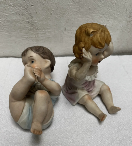 Vintage Pareja Bebés De Porcelana Bisque Adornos