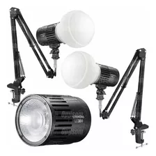 Kit 2 Luz Led Godox Lc30d Com Dome + Suporte De Bancada Mesa