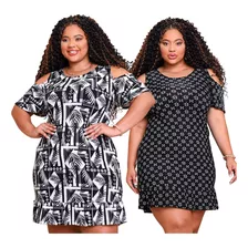 Kit 2 Vestido Liganete Plus Size Soltinho Barato Confortável