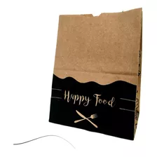 Saco Ecológico Kraft Delivery Happy Food - Tam. G (50 Un)