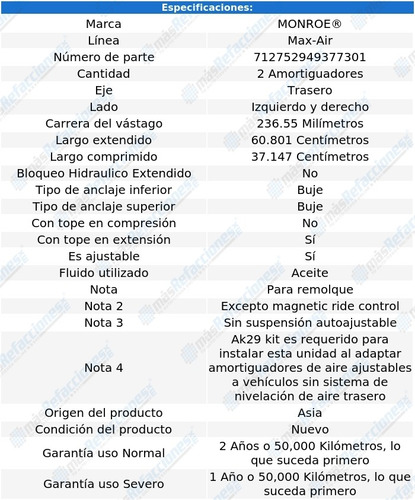 Par Amortiguadores Trasero Max-air Gmc Yukon Xl 15-19 Monroe Foto 3