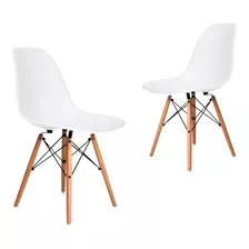 Silla De Comedor Plástico Diseño Dsw Pata Madera - Eames X 2 Color De La Estructura De La Silla Blanco