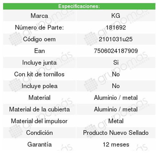 Bomba Agua Keepongreen Aluminio / Metal I30 3.0l 1996 2001 Foto 2