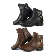 Bota Coturno Feminino Botinha Casual 2 Pares - Preto Marrom