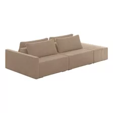 Sofá Ilha Modular Puff Living 232cm Georgia Veludo Bege