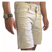 Bermudas Camuflado Short Jeans Masculina Rasgada Lycra