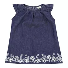 Vestido Jeans Infantil Bebê Menina Com Detalhes Em Bordado